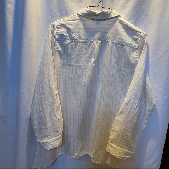 Zac and Rachel Button Down Yellow & White Blouse w/ Roll Tab Sleeves Size XL - Picture 3 of 8